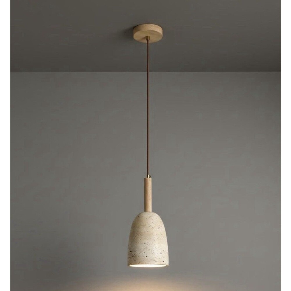 Japanese Style Wabi Sabi Stone Shade Pendant Lamp, natural travertine stone